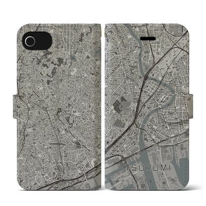 【鶴見（神奈川県）】地図柄iPhoneケース（手帳タイプ）モノトーン・iPhone SE（第3 / 第2世代） / 8 / 7 / 6s / 6 用