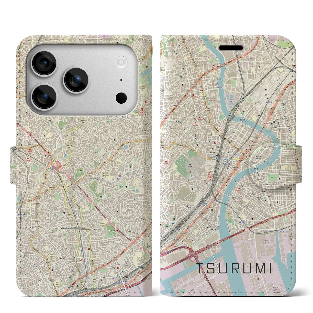 【鶴見（神奈川県）】地図柄iPhoneケース（手帳タイプ）