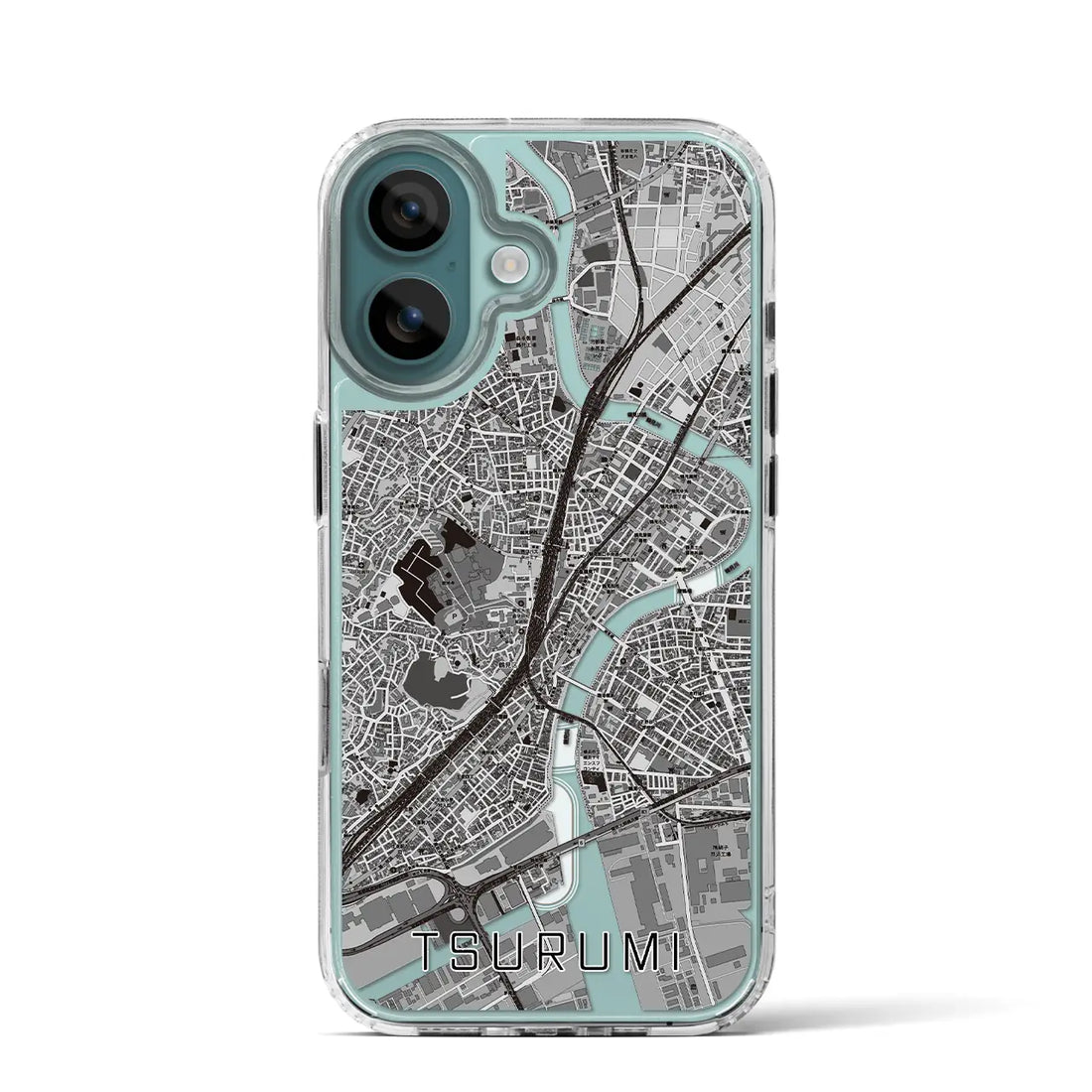 【鶴見（神奈川県）】地図柄iPhoneケース（MagSafeタイプ）モノトーン・iPhone 16 Pro 用