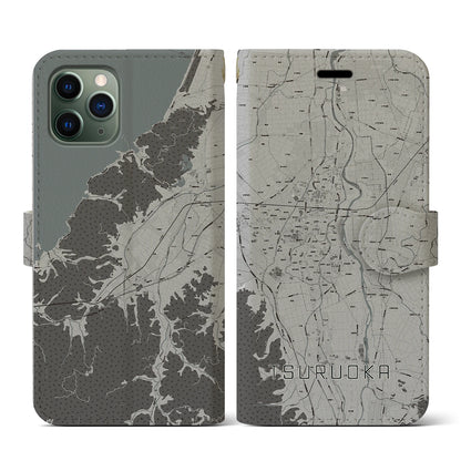 【鶴岡（山形県）】地図柄iPhoneケース（手帳タイプ）モノトーン・iPhone 11 Pro 用