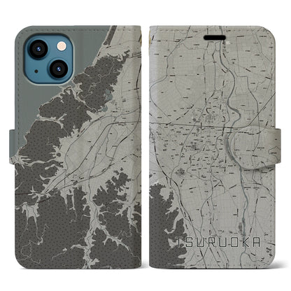 【鶴岡（山形県）】地図柄iPhoneケース（手帳タイプ）モノトーン・iPhone 13 用