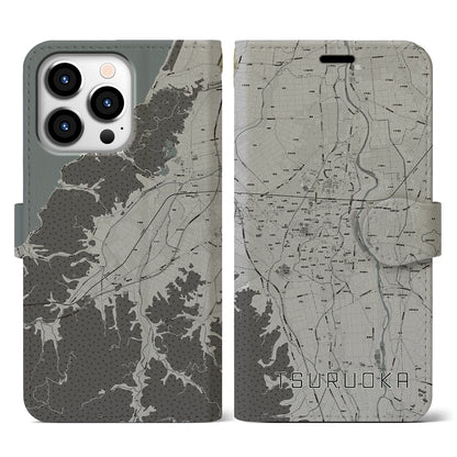 【鶴岡（山形県）】地図柄iPhoneケース（手帳タイプ）モノトーン・iPhone 13 Pro 用