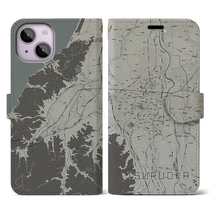 【鶴岡（山形県）】地図柄iPhoneケース（手帳タイプ）モノトーン・iPhone 14 用