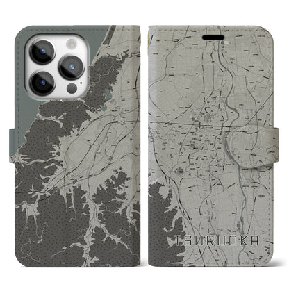 【鶴岡（山形県）】地図柄iPhoneケース（手帳タイプ）モノトーン・iPhone 14 Pro 用