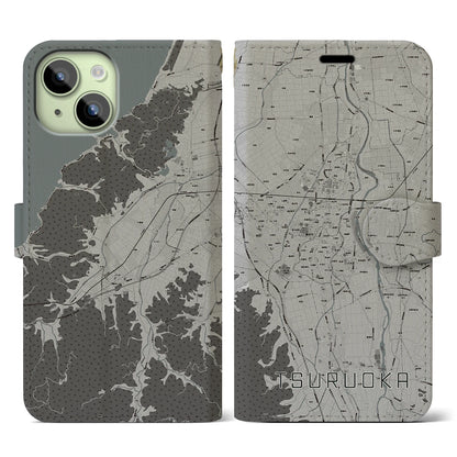 【鶴岡（山形県）】地図柄iPhoneケース（手帳タイプ）モノトーン・iPhone 15 用