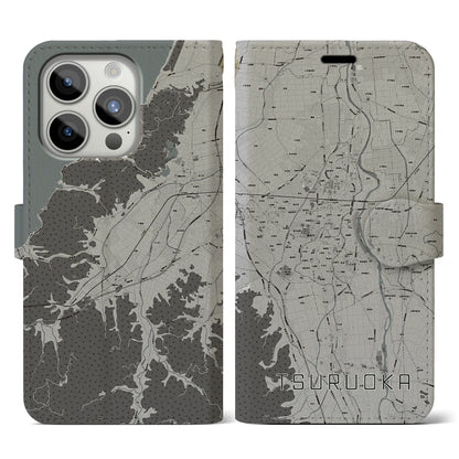 【鶴岡（山形県）】地図柄iPhoneケース（手帳タイプ）モノトーン・iPhone 15 Pro 用