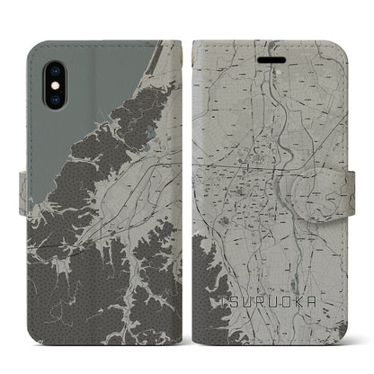 【鶴岡（山形県）】地図柄iPhoneケース（手帳タイプ）モノトーン・iPhone XS / X 用