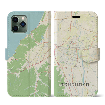 【鶴岡（山形県）】地図柄iPhoneケース（手帳タイプ）ナチュラル・iPhone 11 Pro 用