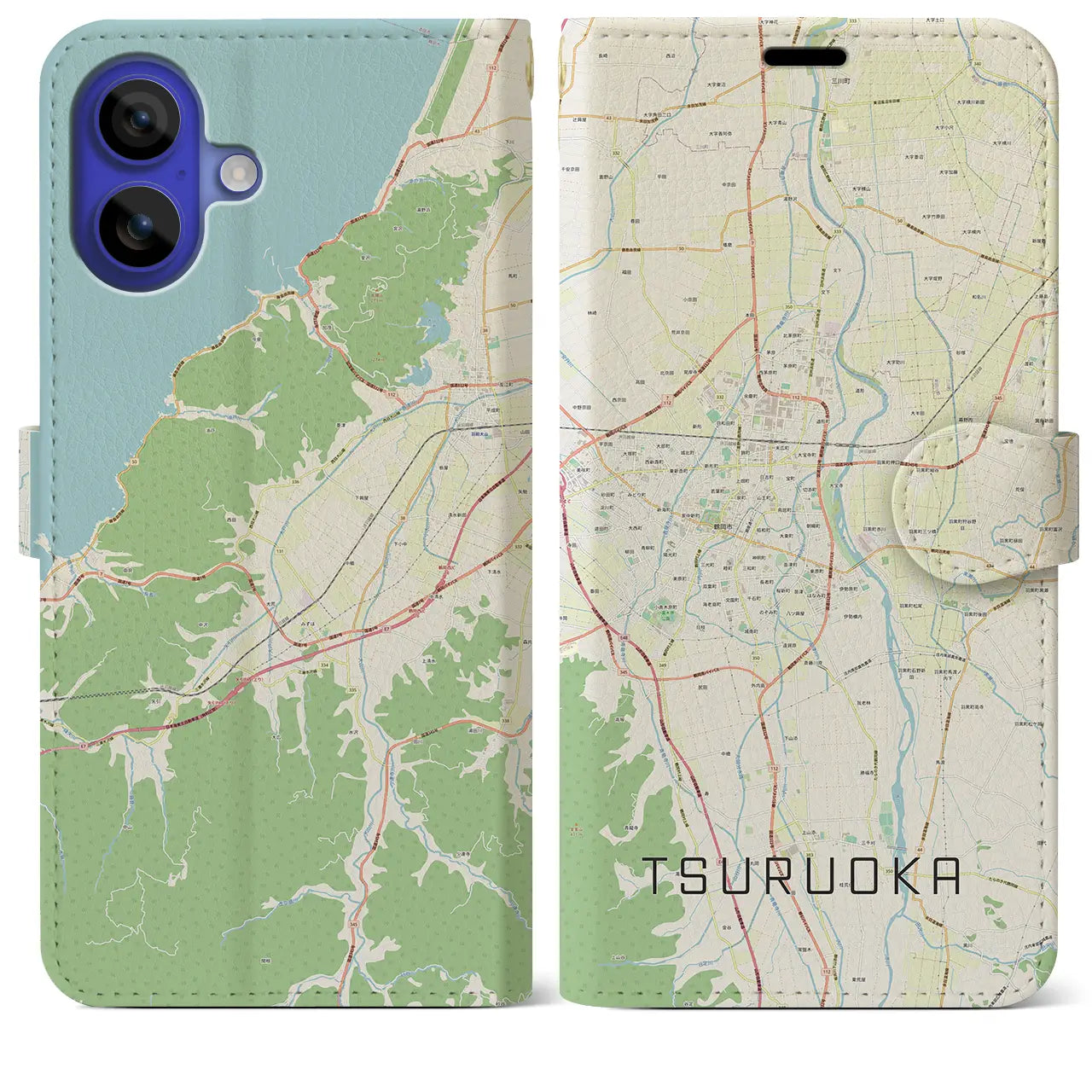 【鶴岡（山形県）】地図柄iPhoneケース（手帳タイプ）ナチュラル・iPhone 16 Pro Max 用