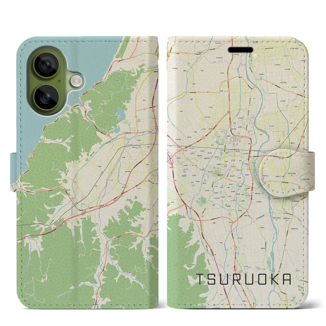 【鶴岡(山形県)】地図柄iPhoneケース(手帳タイプ)モノトーン・iPhone 17 Pro Max 用