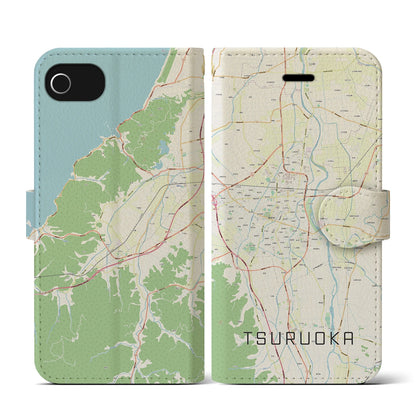 【鶴岡（山形県）】地図柄iPhoneケース（手帳タイプ）ナチュラル・iPhone SE（第3 / 第2世代） / 8 / 7 / 6s / 6 用