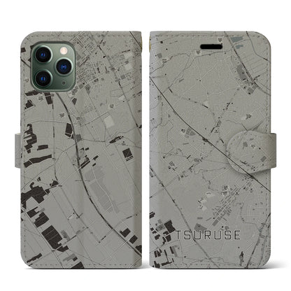 【鶴瀬（埼玉県）】地図柄iPhoneケース（手帳タイプ）モノトーン・iPhone 11 Pro 用