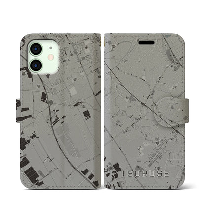 【鶴瀬（埼玉県）】地図柄iPhoneケース（手帳タイプ）モノトーン・iPhone 12 mini 用