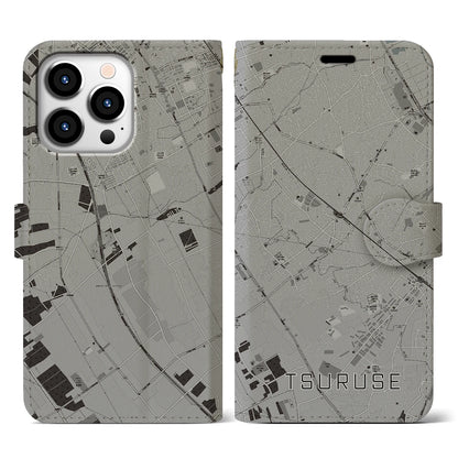 【鶴瀬（埼玉県）】地図柄iPhoneケース（手帳タイプ）モノトーン・iPhone 13 Pro 用