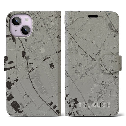 【鶴瀬（埼玉県）】地図柄iPhoneケース（手帳タイプ）モノトーン・iPhone 14 用