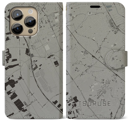 【鶴瀬（埼玉県）】地図柄iPhoneケース（手帳タイプ）モノトーン・iPhone 14 Pro Max 用