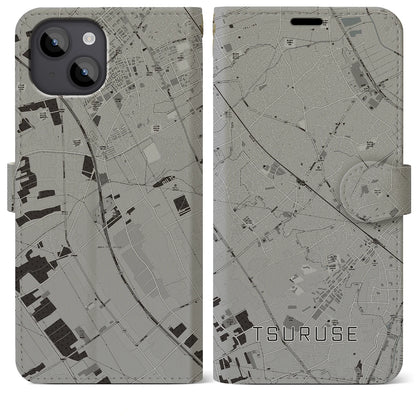 【鶴瀬（埼玉県）】地図柄iPhoneケース（手帳タイプ）モノトーン・iPhone 14 Plus 用