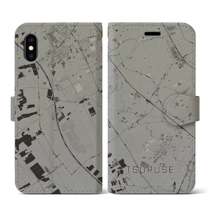 【鶴瀬（埼玉県）】地図柄iPhoneケース（手帳タイプ）モノトーン・iPhone XS / X 用