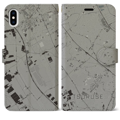 【鶴瀬（埼玉県）】地図柄iPhoneケース（手帳タイプ）モノトーン・iPhone XS Max 用