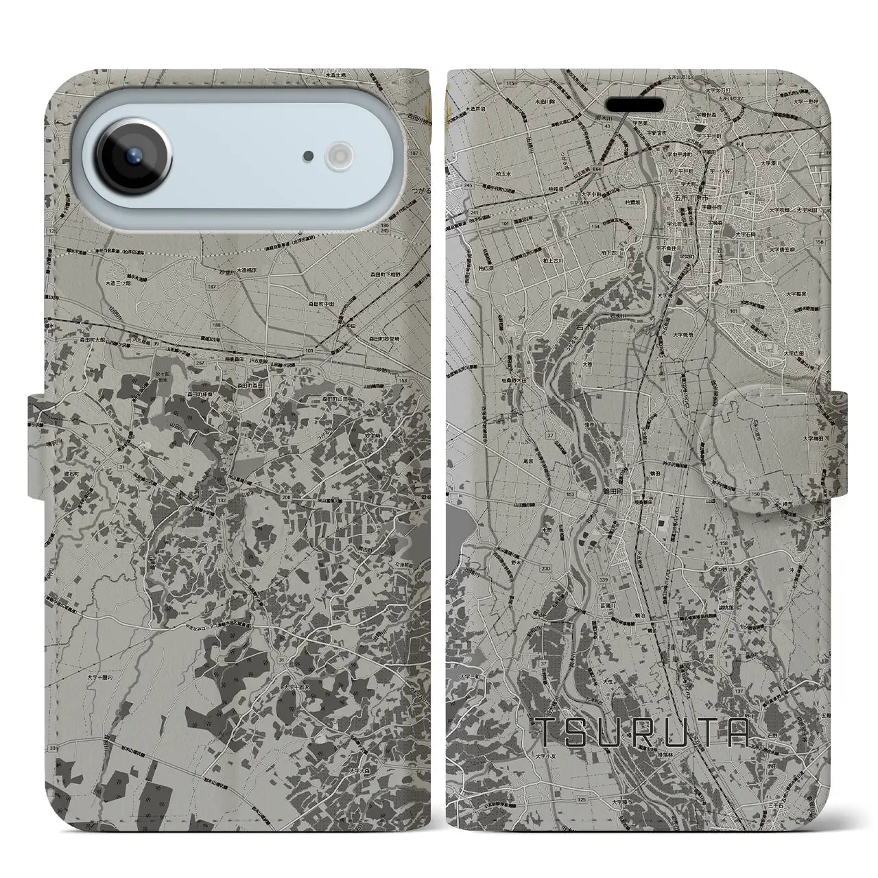 【鶴田（青森県）】地図柄iPhoneケース（手帳タイプ）