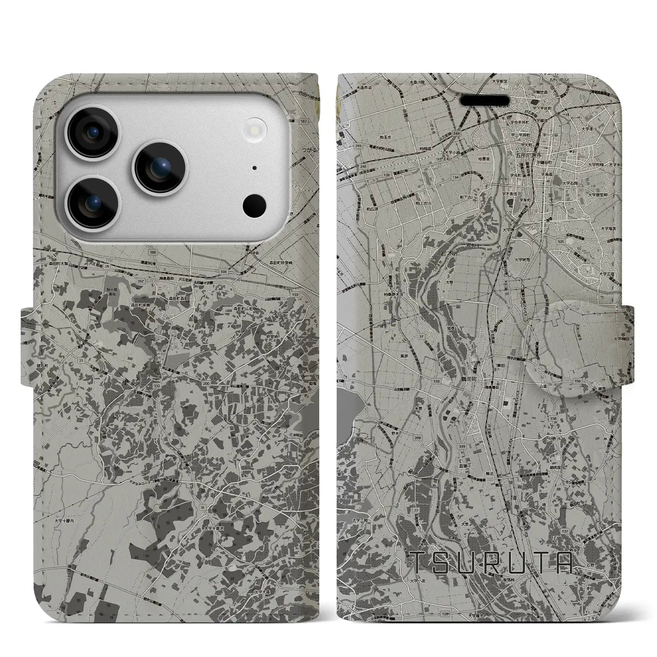 【鶴田（青森県）】地図柄iPhoneケース（手帳タイプ）