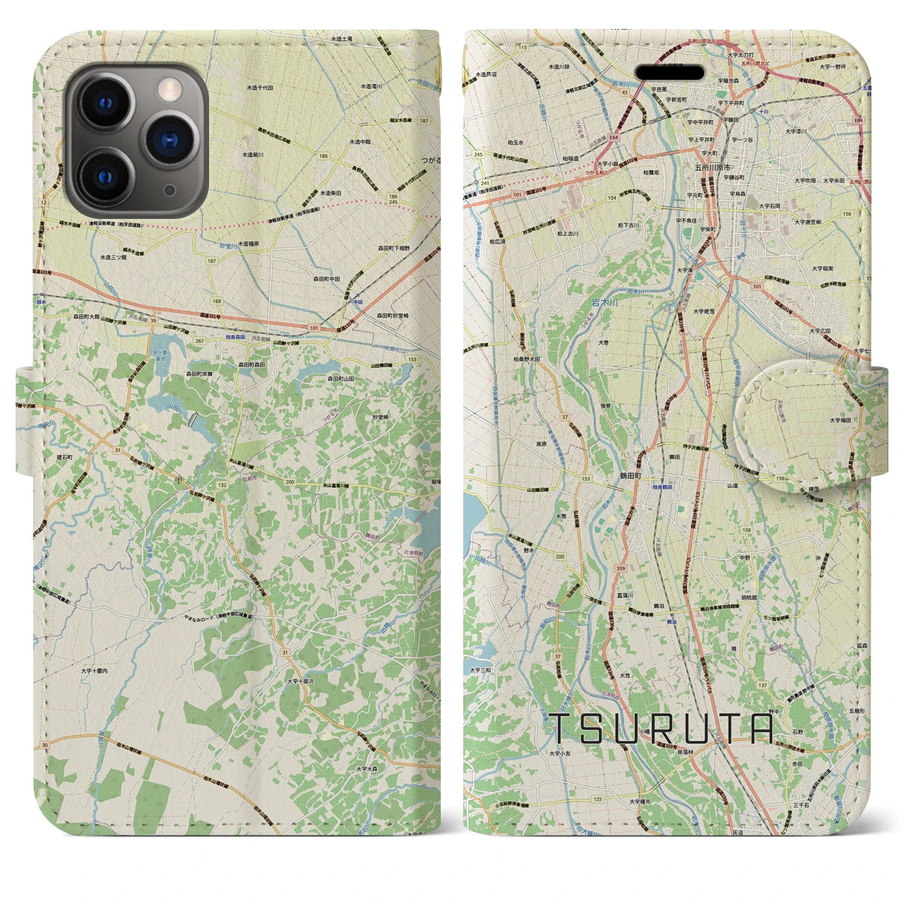 【鶴田（青森県）】地図柄iPhoneケース（手帳タイプ）