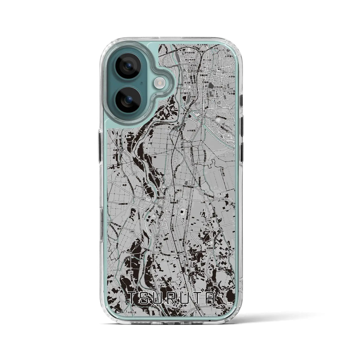 【鶴田(青森県)】地図柄iPhoneケース(MagSafeタイプ)モノトーン・iPhone 16 Pro 用