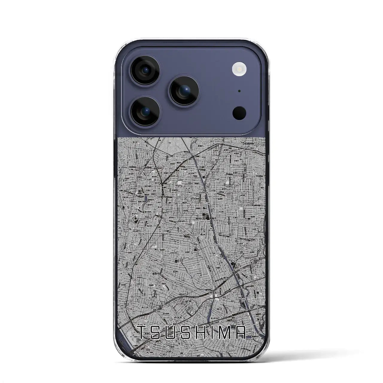 【津島（愛知県）】地図柄iPhoneケース（クリアタイプ）モノトーン・iPhone 17 Pro Max 用