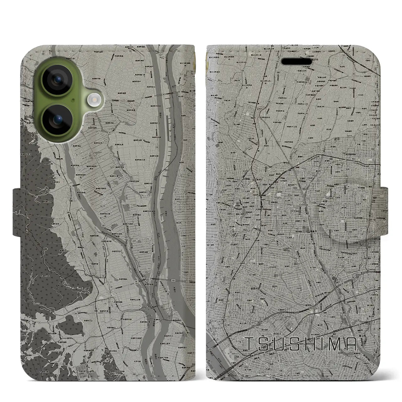 【津島（愛知県）】地図柄iPhoneケース（手帳タイプ）