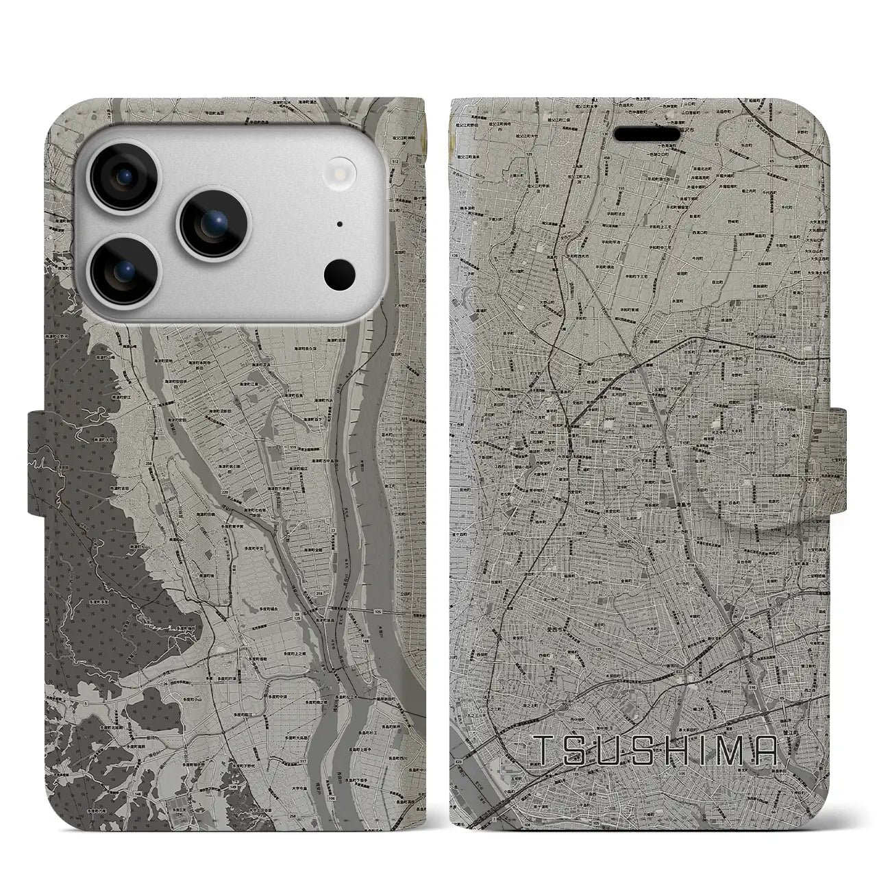 【津島（愛知県）】地図柄iPhoneケース（手帳タイプ）