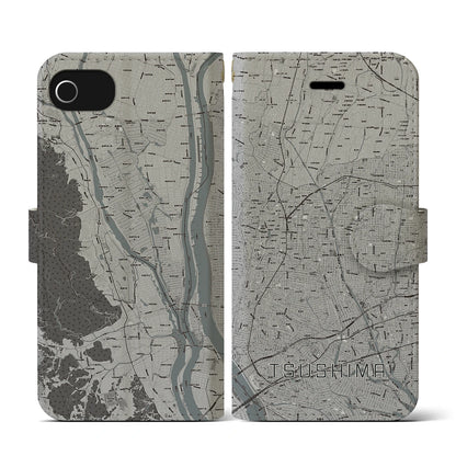 【津島（愛知県）】地図柄iPhoneケース（手帳タイプ）モノトーン・iPhone SE（第3 / 第2世代） / 8 / 7 / 6s / 6 用