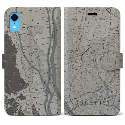 【津島（愛知県）】地図柄iPhoneケース（手帳タイプ）モノトーン・iPhone XR 用