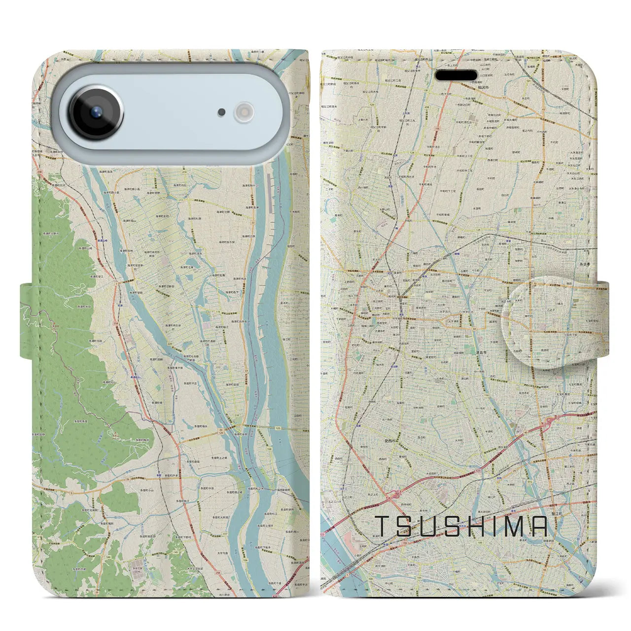 【津島（愛知県）】地図柄iPhoneケース（手帳タイプ）