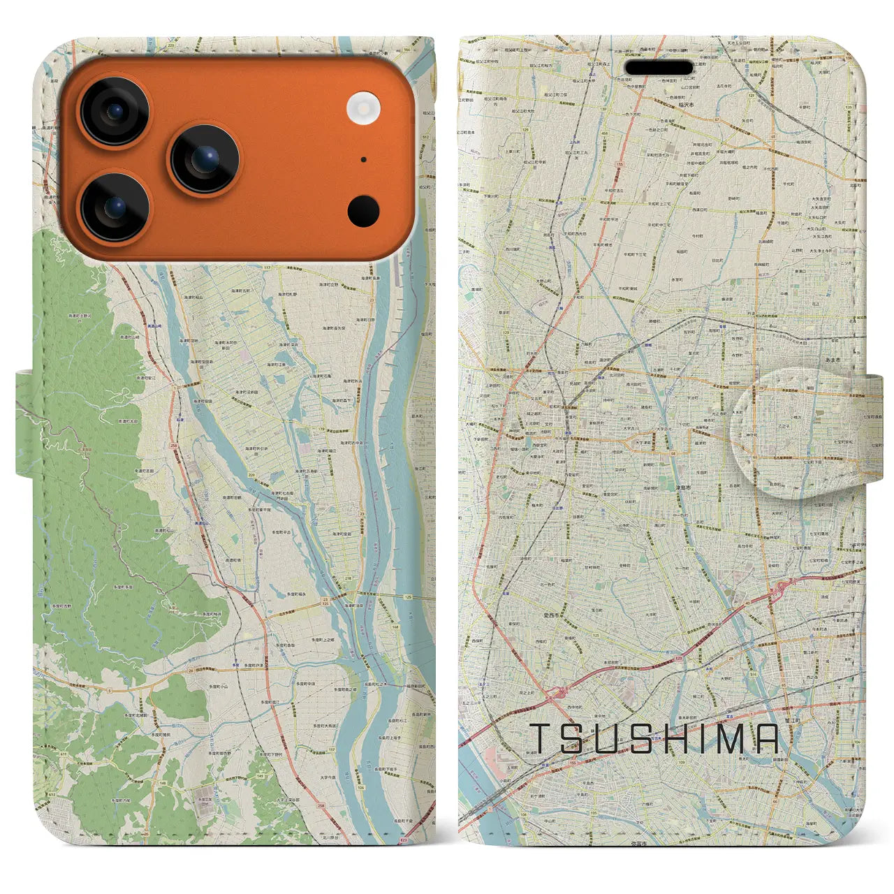 【津島（愛知県）】地図柄iPhoneケース（手帳タイプ）