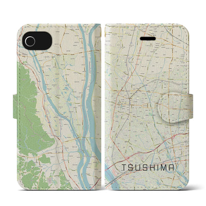 【津島（愛知県）】地図柄iPhoneケース（手帳タイプ）ナチュラル・iPhone SE（第3 / 第2世代） / 8 / 7 / 6s / 6 用