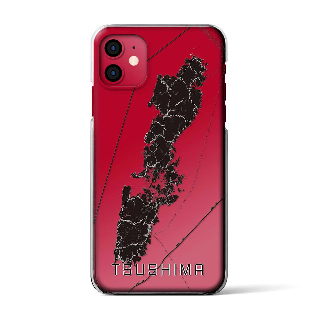 【対馬（長崎県）】地図柄iPhoneケース（クリアタイプ）モノトーン・iPhone 11 用