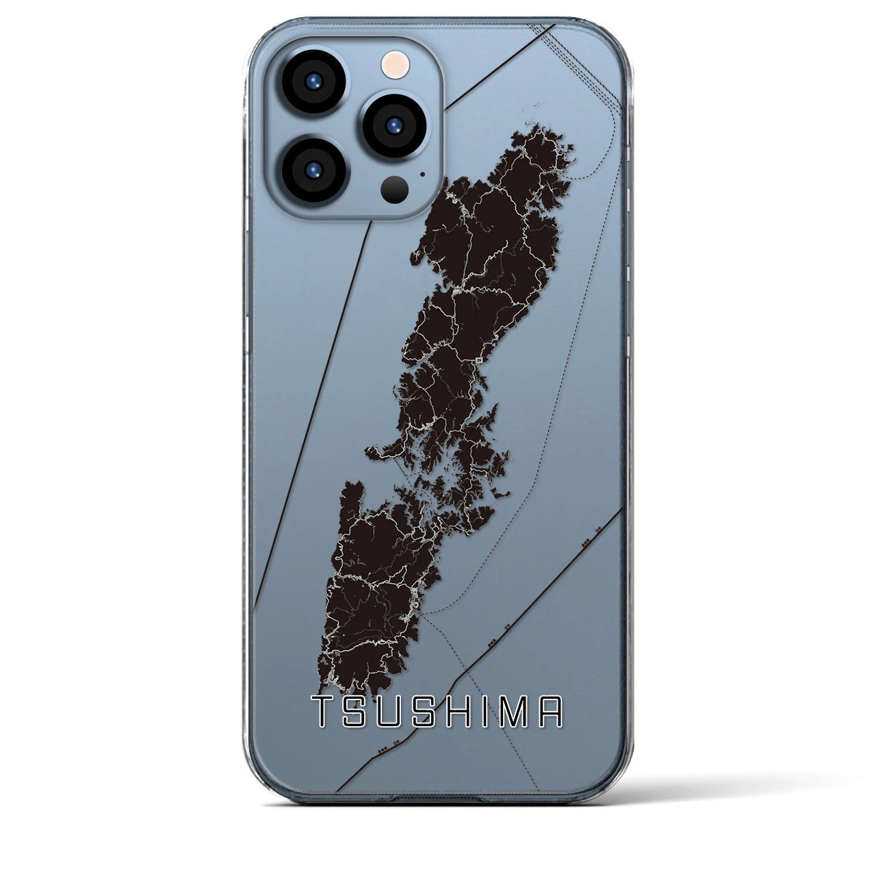 【対馬（長崎県）】地図柄iPhoneケース（クリアタイプ）モノトーン・iPhone 13 Pro Max 用