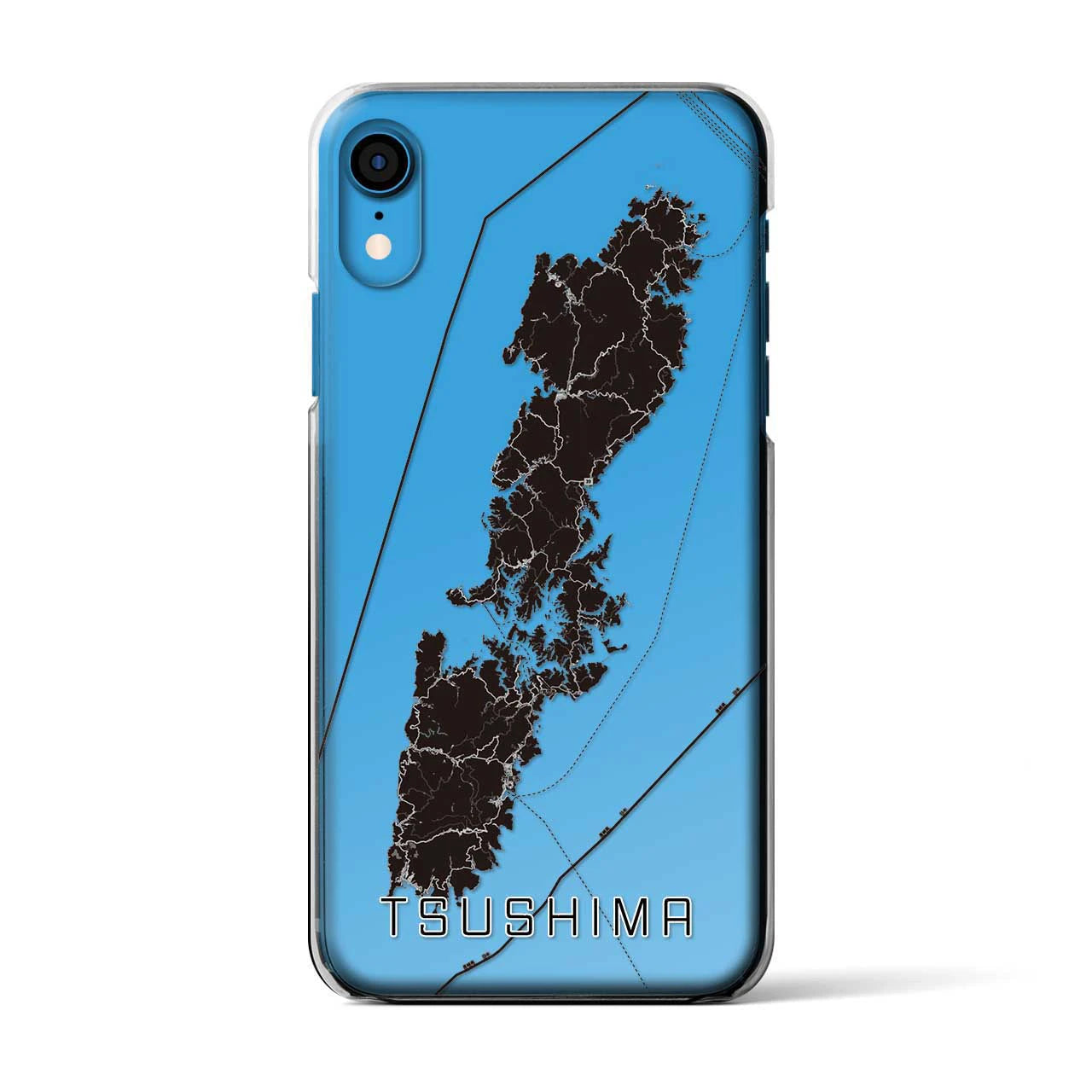 【対馬（長崎県）】地図柄iPhoneケース（クリアタイプ）モノトーン・iPhone XR 用