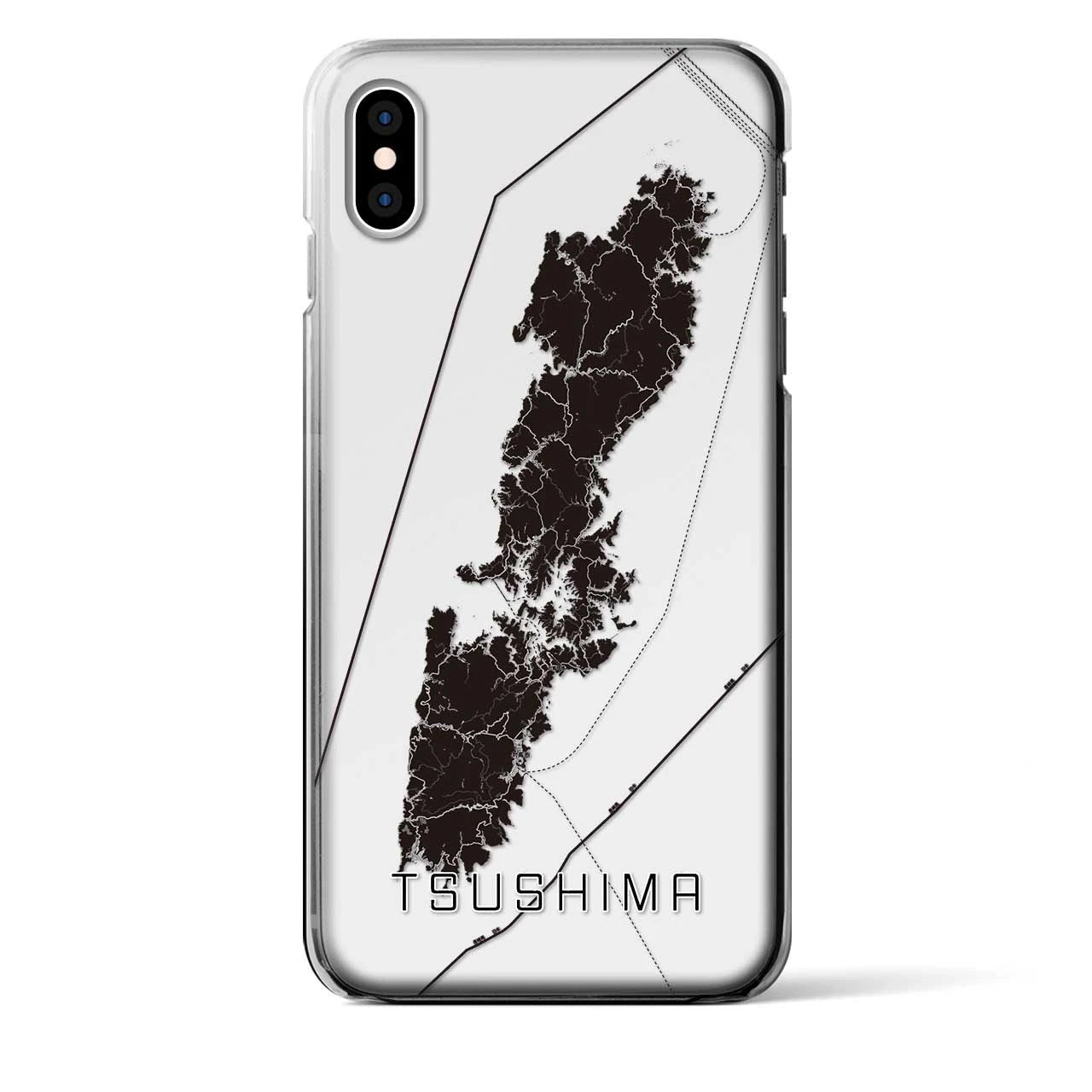 【対馬（長崎県）】地図柄iPhoneケース（クリアタイプ）モノトーン・iPhone XS Max 用