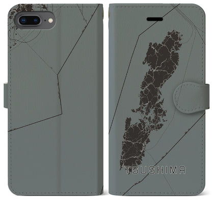 【対馬（長崎県）】地図柄iPhoneケース（手帳タイプ）モノトーン・iPhone 8Plus /7Plus / 6sPlus / 6Plus 用