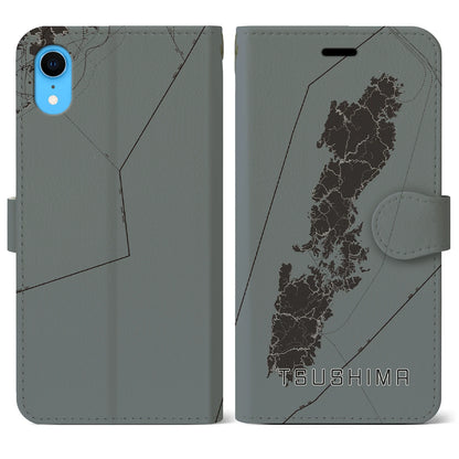【対馬（長崎県）】地図柄iPhoneケース（手帳タイプ）モノトーン・iPhone XR 用