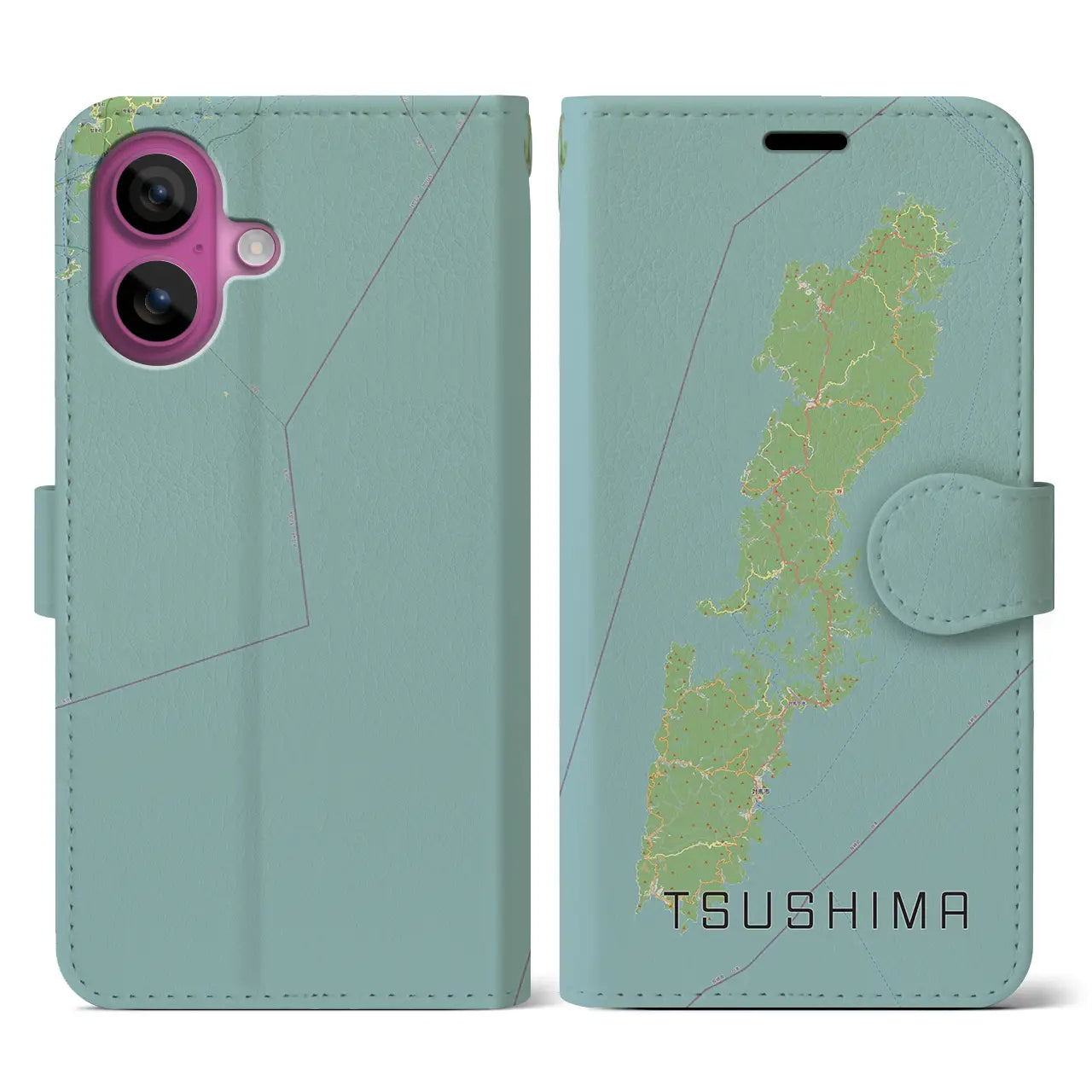 【対馬（長崎県）】地図柄iPhoneケース（手帳タイプ）ナチュラル・iPhone 16 Pro 用