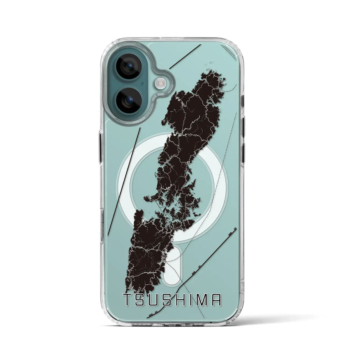 【対馬(長崎県)】地図柄iPhoneケース(MagSafeタイプ)モノトーン・iPhone 16 Pro 用