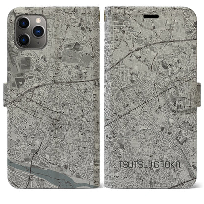 【つつじヶ丘（東京都）】地図柄iPhoneケース（手帳タイプ）モノトーン・iPhone 11 Pro Max 用