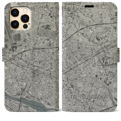 【つつじヶ丘（東京都）】地図柄iPhoneケース（手帳タイプ）モノトーン・iPhone 12 Pro Max 用
