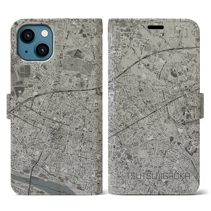 【つつじヶ丘（東京都）】地図柄iPhoneケース（手帳タイプ）モノトーン・iPhone 13 用