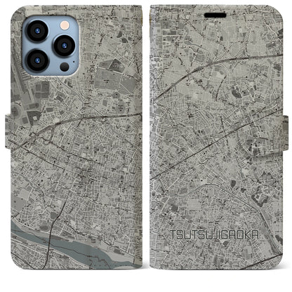 【つつじヶ丘（東京都）】地図柄iPhoneケース（手帳タイプ）モノトーン・iPhone 13 Pro Max 用