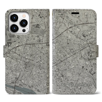【つつじヶ丘（東京都）】地図柄iPhoneケース（手帳タイプ）モノトーン・iPhone 13 Pro 用
