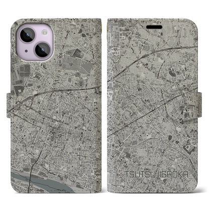 【つつじヶ丘（東京都）】地図柄iPhoneケース（手帳タイプ）モノトーン・iPhone 14 用