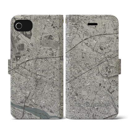【つつじヶ丘（東京都）】地図柄iPhoneケース（手帳タイプ）モノトーン・iPhone SE（第3 / 第2世代） / 8 / 7 / 6s / 6 用